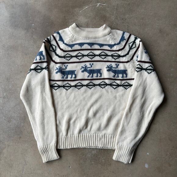VINTAGE SIGALLO KNIT SWEATER 80S MEDIUM CHRISTMAS WINTER MOOSE - Picture 1 of 5
